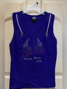 Biker Purple Rhinestone Tank, Size L / XL